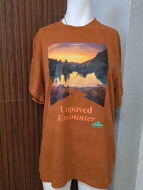 Nike Short Sleeve Graphic Tee in Rust with Sunset Print